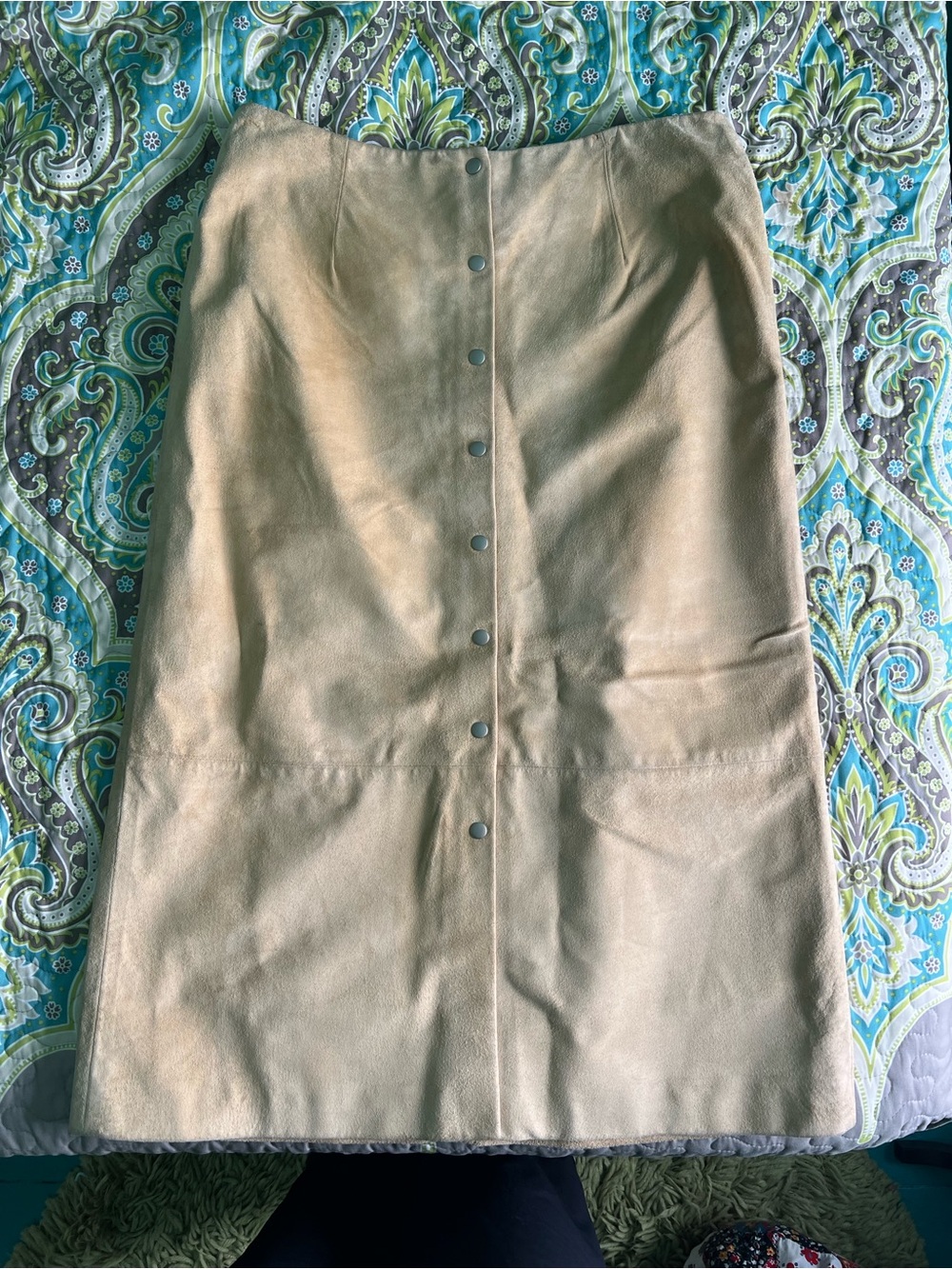 100% Genuine Leather/Suede Skirt with Button Front